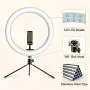 Ring Light 10" with Desk Tripod Stand Phone Holder Desktop Ringlight 3 Light Modes 10 Brightness Level for Live Streaming YouTube Video Dimmable Desktop Makeup Photography Shooting (10 inch)