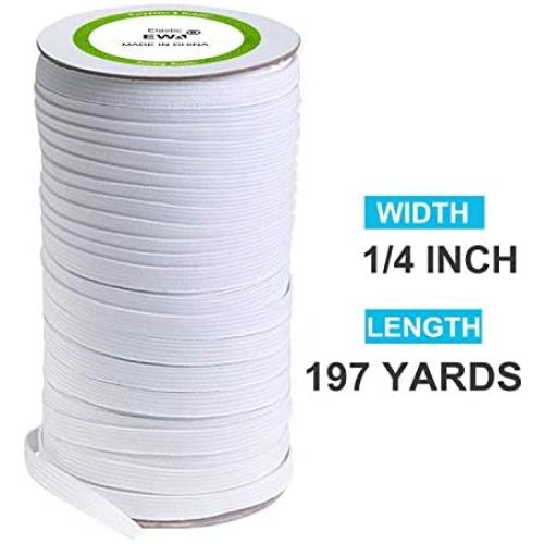 Elastic Band(White, 197-Yards Length, 1/4" Width), Elastic Rope/Elastic Cord Heavy Stretch High Elasticity Knit Elastic Band for Sewing Crafts DIY, Bedspread, Cuff