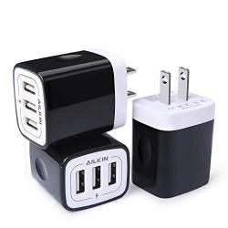 Wall Charger, Ailkin 3.1A MultiPort Fast Charger Plug, Travel Home Power Adapter Block Base Replacement for Phone X/8/7/7 Plus/6s/6s Plus, Pad Pro/Air 2/Mini 3/Mini 4, Samsung S9/S8, More(3 Pack