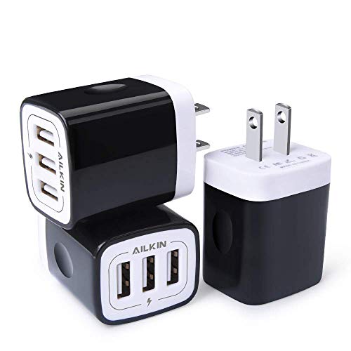 Wall Charger, Ailkin 3.1A MultiPort Fast Charger Plug, Travel Home Power Adapter Block Base Replacement for Phone X/8/7/7 Plus/6s/6s Plus, Pad Pro/Air 2/Mini 3/Mini 4, Samsung S9/S8, More(3 Pack