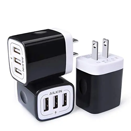Wall Charger, Ailkin 3.1A MultiPort Fast Charger Plug, Travel Home Power Adapter Block Base Replacement for Phone X/8/7/7 Plus/6s/6s Plus, Pad Pro/Air 2/Mini 3/Mini 4, Samsung S9/S8, More(3 Pack