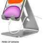 OMOTON Desktop Cell Phone Stand [Updated Solid Version], Advanced 4mm Thickness Aluminum Stand Holder for Switch, Mobile Phone, iPhone 11 Pro Xs Max Xr, Grey
