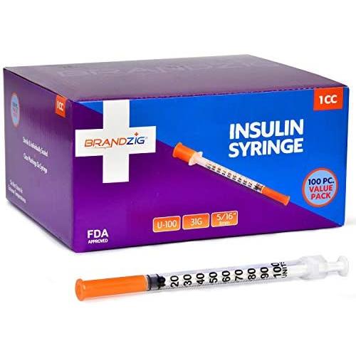 Brandzig Ultra-Fine Insulin Syringes 31G 1cc 5/16" 100-Pack Short Needle