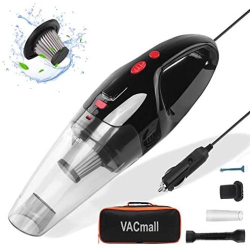 VACmall 12V 120W Wet/Dry Car Vacuum Cleaner，4500PA Much Stronger Suction, with Carrying Bag, Black