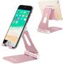 Adjustable Cell Phone Stand, Multi-Angle Tablet Stand Desk Cell Phone Holder with Anti-Slip Base and Convenient Charging Port Universal Aluminum Stand for All Smartphones and Tablets - Rose Gold