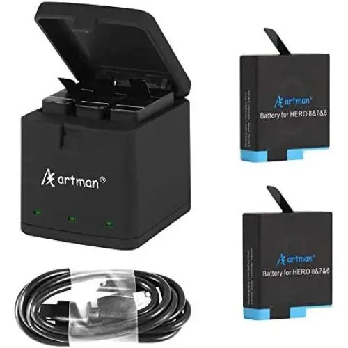 Artman Hero 8/7/6 1500mAh Replacement Batteries(2-Pack) and 3-Channel LED USB Storage Charger Compatible with GoPro Hero 8 Black,Hero 7 Black,Hero 6 Black(Fully Compatible with Original) Artman Hero 8/7/6 1500mAh Replacement Batteries(2-Pack) and 3-Channel LED USB Storage Charger Compatible with GoPro Hero 8 Black,Hero 7 Black,Hero 6 Black(Fully Compatible with Original)