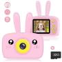 Fealay Kids Camera, Cute Rabbit Shape Digital Video Camera with 12MP 2 Inch Large Screen, Mini Rechargeable and Shockproof Camera Creative DIY Camcorder for Little Girl with 32GB SD Card (Pink)