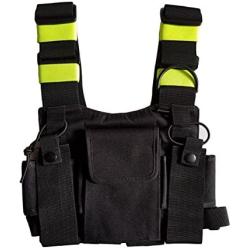 Lewong Universal Hands Free Chest Harness Bag Holster for Two Way Radio (Rescue Essentials) (Black and Fluorescent Green)