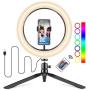 10" Selfie Ring Light with Tripod Stand & Cell Phone Holder,Dimmable Led Desk Makeup Ring Light, 4 Light Modes and 16 Color Modes Fill Light for Live Streaming YouTube Video Photo Photography