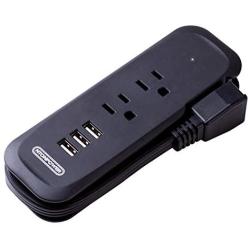 Small Power Strip with USB - NTONPOWER 2 Outlets 3 USB Portable Desktop Charging Station with 15 inches Wrapped Short Extension Cord, Travel Power Strip for for Hotel, Cruise, Home and Office - Black