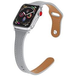 Mtozon Slim Leather Bands Compatible with Apple Watch 38mm/40mm iwatch Straps Series 5/4/3/2/1, Replacement Soft Genuine Leather Sport Wristband, Light Gray S/M