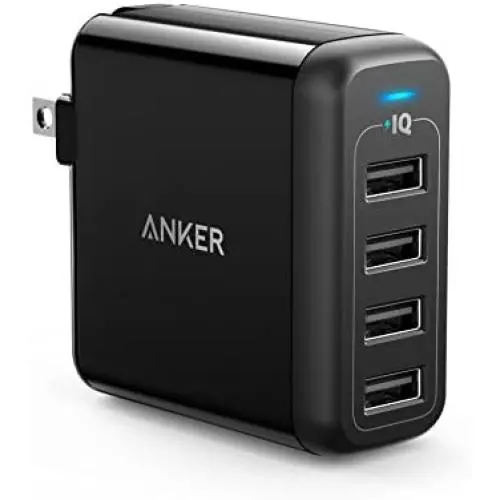 Anker 40W 4-Port USB Wall Charger with Foldable Plug, PowerPort 4 for iPhone XS/XS Max/XR/X/8/7/6/Plus, iPad Pro/Air 2/Mini 4/3, Galaxy/Note/Edge, LG, Nexus, HTC, and More