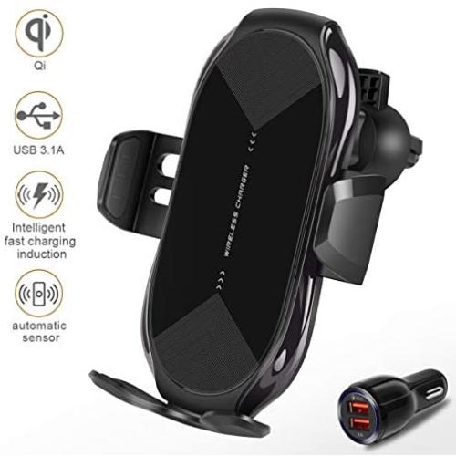 Wireless Charger Car Touch Sensing Automatic Retractable Clip Fast Charging Compatible for iPhone Xs Max/XR/X/8/8Plus Samsung S9/S8/Note 8