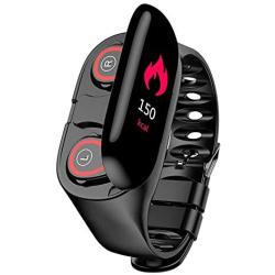 M1 2 in 1 Smart Bracelet Wireless Bluetooth Headset Combo Running Music Wristband Earphone Heart Rate Blood Pressure Fitness Tracker (Black)