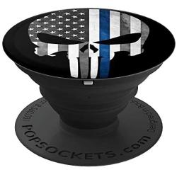 Thin Blue Line Patriotic Police Skull Flag - Phone Accessory PopSockets Grip and Stand for Phones and Tablets