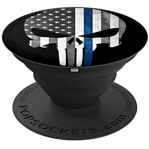 Thin Blue Line Patriotic Police Skull Flag - Phone Accessory PopSockets Grip and Stand for Phones and Tablets