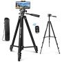 UBeesize 60” Phone Tripod with Carry Bag & Cell Phone Mount Holder for Live Streaming, Extendable Travel Lightweight Tripod Stand with Smartphone Bluetooth Remote, Compatible with iOS/Android