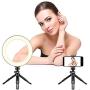 8" Selfie Ring Light with Tripod Stand & Cell Phone Holder for Live Stream/Makeup | Dimmable Mini Floor Table Camera Ringlight for YouTube Video/Photography Compatible with iPhone Xs Max XR Android