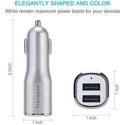 Tranesca 4.8A/24W 2 USB Port Car Charger Compatible with iPhone X 8 7 6S 6 Plus, 5 SE 5S 5 5C, Samsung Galaxy S9 S8 S7 S6 Edge, Note 8 4, LG G6 G5 V10 V20, HTC,Nexus, iPad Pro and More-Silver