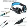 EasySMX G9000 PS4 Stereo Gaming Headset with Mic LED Lighting Noise Cancellation and in-line Controller Compatible with PS4 Mobile Phones Laptop Tablet and Computer (Black and Blue)