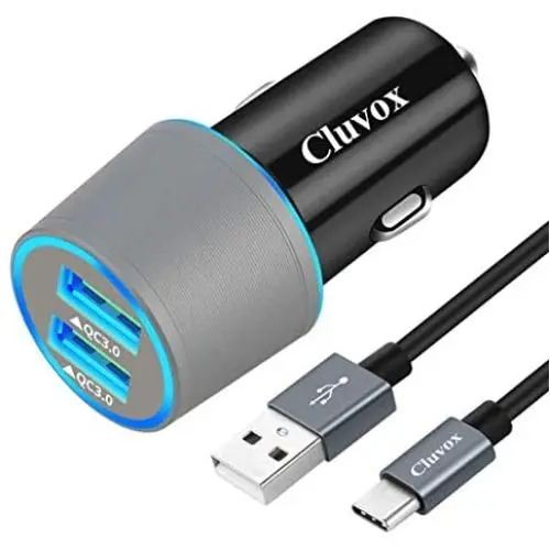 Fast USB C Car Charger, Compatible for Samsung Galaxy S20/S20 Plus/S20 Ultra/S10+/S10e/S9/S8 Active/Note 10/Note 9/8/A20/A50/A70, Quick Charge 3.0 Dual USB Rapid Car Charger with Type C Cable 3.3ft