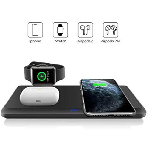 Wireless Charger,QI-EU 3 in 1 Wireless Charging Station for iPhone 11/11pro/Se/X/XS/XR/Xs Max/8/8 Plus Apple Watch AirPods 2/Pro, Wireless Charging Pad for Samsung Galaxy S20/S10
