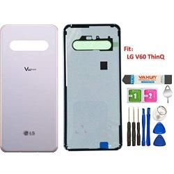 V60 Back Glass Replacement Door Housing Back Cover W/Tape Assembly Parts for LG V60 ThinQ V600 5G All Model + Eject Pin Tools (V60/White)