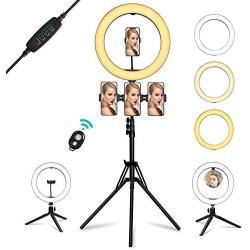 Ring Light with Mirror, Summifit 14“ Circle LED Light, Bluetooth Halo Lighting with 2 Tripod Stand, 3 Phone Holder for YouTube, TikTok, Live Streaming, Makeup, Selfie, iPhone Android