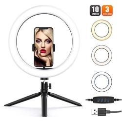 LED 10" Ring Light with Tripod Stand & Phone Holder，Adjustable LED Makeup Ring Light，10 Brightness Level & 3 Light Modes, Used for Live Streaming/Makeup/Photography (10 inches)