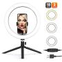 LED 10" Ring Light with Tripod Stand & Phone Holder，Adjustable LED Makeup Ring Light，10 Brightness Level & 3 Light Modes, Used for Live Streaming/Makeup/Photography (10 inches)