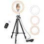 10.2” Selfie Ring Light, Aureday 50” Extendable Tripod Stand with Phone Holder for Makeup & YouTube Live Stream, Dimmable LED Lightning with Remote, Compatible with iPhone & Android Phone