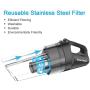 Handheld Vacuum Cleaner, Lightweight Portable Vacuum Cleaner with Powerful Cyclonic Suction, Rechargeable Li-ion with Stainless Steel Filter (Bagless) and 6 of Accessories