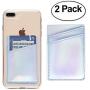 Oddss 2 Pack Cell Phone Card Holder Sticker on Back of Phone Holographic Iridescent Silver PU Leather Wallet Pocket Pouch Sleeves Cover Compatible for iPhone,Samsung Galaxy,Android Smartphones