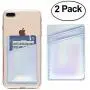 Oddss 2 Pack Cell Phone Card Holder Sticker on Back of Phone Holographic Iridescent Silver PU Leather Wallet Pocket Pouch Sleeves Cover Compatible for iPhone,Samsung Galaxy,Android Smartphones