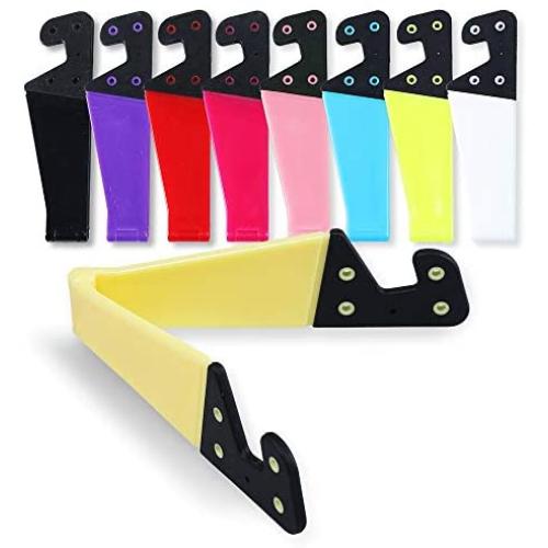 homEdge Cell Phone Stand, Set of 9 PCS Universal Foldable Pocket Size Plastic V Shaped Mobile Phone Desk Mount Holder, Foldable Vertical and Land Scale Mold Stand for Tablet and Smartphones – 9 Color