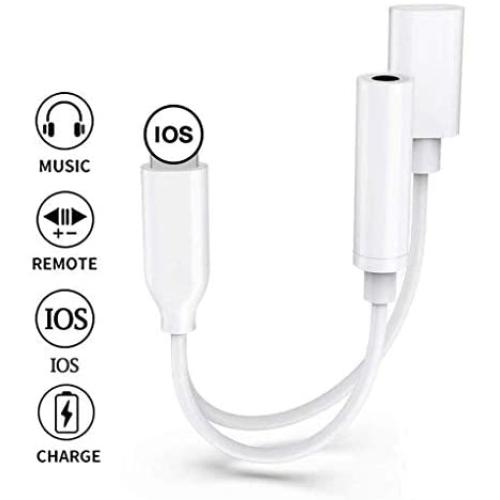 Headphones Adapter for Phone Charger Dongle 3.5mm Jack AUX Audio Cable Adaptor Music & Charging for Phone XR/8/8Plus/10/7/7Plus/X/XS Splitter Aux Adapter Earphone Converter Support iOS 12 or Higher
