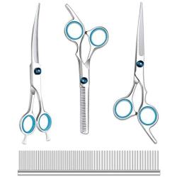 Maxshop Dog Grooming Scissors Kit with Premium Stainless Steel, Heavy Duty Titanium Coated Pet Grooming Scissor Set-Professional Straight,Curved,Thinning Dog Eye Hair Cutting Scissors for Cat