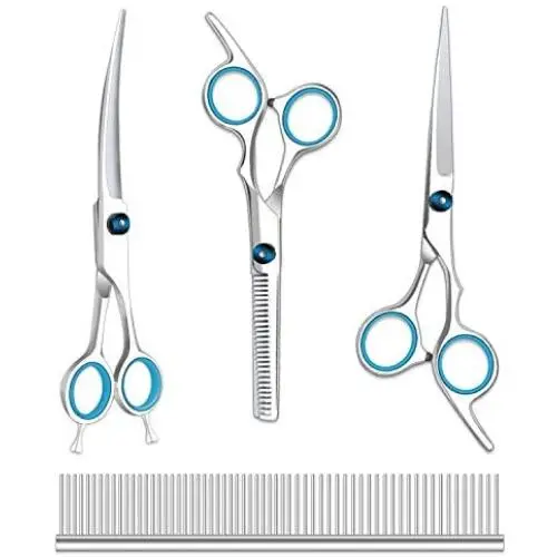 Maxshop Dog Grooming Scissors Kit with Premium Stainless Steel, Heavy Duty Titanium Coated Pet Grooming Scissor Set-Professional Straight,Curved,Thinning Dog Eye Hair Cutting Scissors for Cat Maxshop Dog Grooming Scissors Kit with Premium Stainless Steel, Heavy Duty Titanium Coated Pet Grooming Scissor Set-Professional Straight,Curved,Thinning Dog Eye Hair Cutting Scissors for Cat