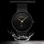 Mens Watches Ultra-Thin Minimalist Waterproof - Fashion Wrist Watch for Men Unisex Dress with Stainless Steel Mesh Band