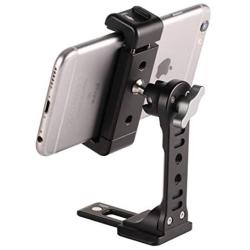 Metal Phone Tripod Mount with Cold Shoe,Woohoto 360 Rotation Phone Tripod Holder Adapter,Desktop Cell Phone Stand, Compatible with iPhone Sumsung Smartphone,Cell Phone Clamp,Video Rig Mount