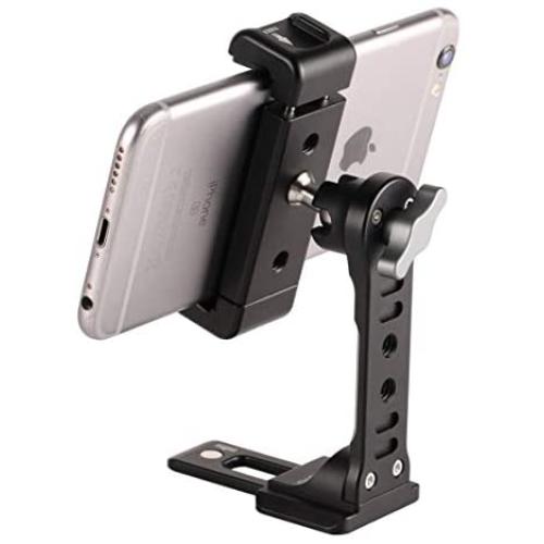 Metal Phone Tripod Mount with Cold Shoe,Woohoto 360 Rotation Phone Tripod Holder Adapter,Desktop Cell Phone Stand, Compatible with iPhone Sumsung Smartphone,Cell Phone Clamp,Video Rig Mount