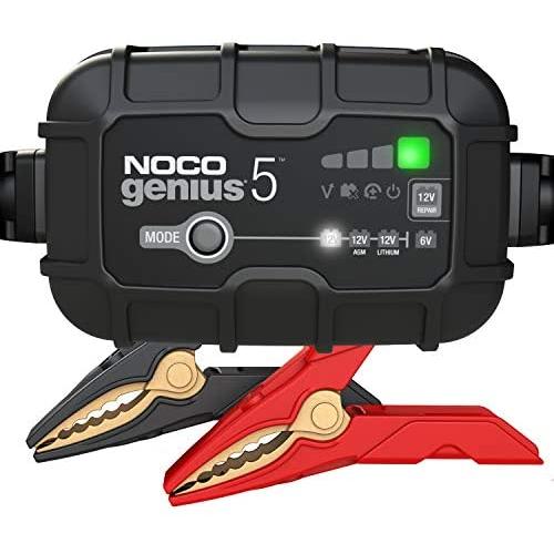 NOCO GENIUS5, 5-Amp Fully-Automatic Smart Charger, 6V And 12V Battery Charger, Battery Maintainer, And Battery Desulfator With Temperature Compensation