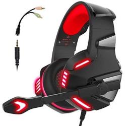 Gaming Headset for PS4 Xbox One, Gaming Headphones with Mic Stereo Surround Noise Reduction LED Lights Volume Control for Laptop, PC, Tablet, Smartphones - Red