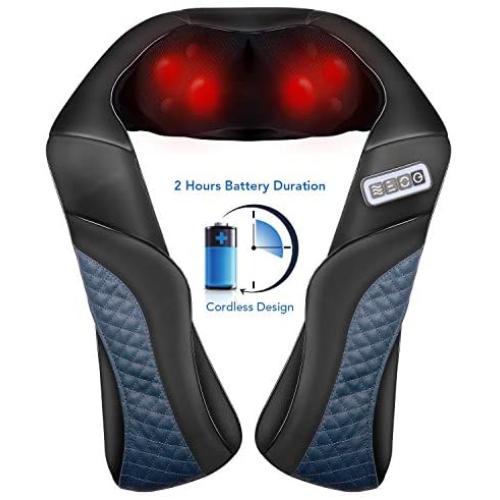MaxKare Cordless Rechargeable Back Neck Massager Shoulder Shiatsu Massage with 3D Nodes Bidirectional Rotation and Optional Heat Relieve Muscle Pain for Neck Shoulder Leg Waist