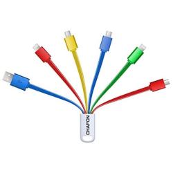 CHAFON Multi USB Charging Cable Short 3A,6 in 1 Multiple Charger Cord,USB 2.0 to USB C,Micro B,Phone Adapter Replacment for Cell Phones Tablets,Power Bank and More,Multi-Color,5.3 inch