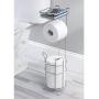 Szxc Free Standing Toilet Tissue Paper Holder with Storage Shelf for Cell, Mobile Phone - Holds 3 Rolls and Dispenses 1 - Perfect for Oversize Rolls - Stainless Steel - Bathroom Storage Organization