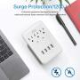 KMC 3-Outlet Wall Mount Surge Protector 900 Joules with 4.8 AMP USB Charging Ports, 4 USB Charging Ports and 1 Phone Holders for Home, School, Office, ETL Certified