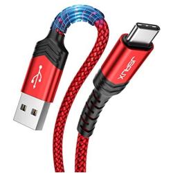 USB C Cable Fast Charging,JSAUX 3-Pack(1ft+3.3ft+6.6ft) USB A to Type C Charger Nylon Braided Cord Compatible with Samsung Galaxy S10 S9 S8 Plus Note 10 9 8,Moto Z,LG V20 G6 G5,Switch and More(Red)