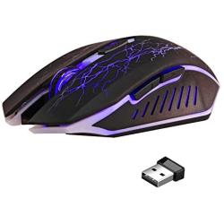 Wireless Gaming Mouse, VEGCOO C8 Silent Click Wireless Rechargeable Mouse with Colorful LED Lights and 2400/1600/1000 DPI 400mah Lithium Battery for Laptop and Computer (C11 Black)