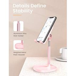 Cell Phone Stand,Angle Height Adjustable LISEN Cell Phone Stand for Desk,Thick Case Friendly Phone Holder Stand for Desk, Compatible with All Mobile Phones-Pink